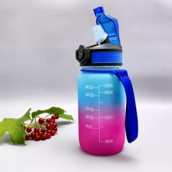 Бутылка для воды 550 мл. с клапаном и разметкой / Двухцветная бутылка для воды и других напитков, цвет РОЗОВО- СИНИЙ 